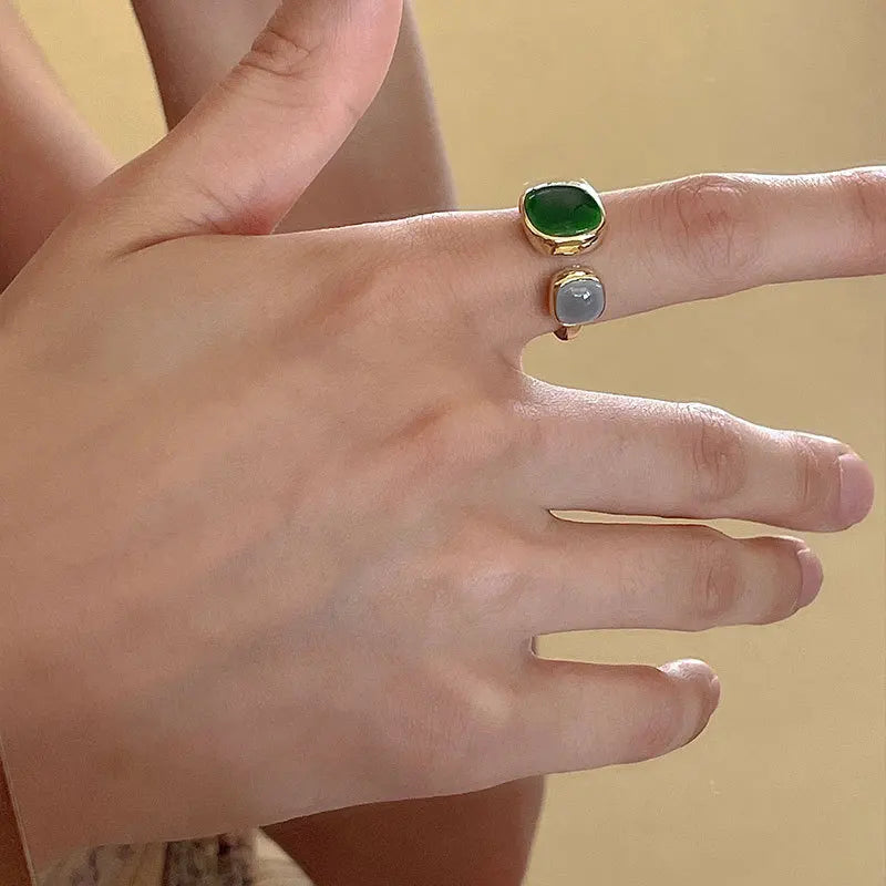 Colorful Drip Glaze Open Ring - Artistic Enamel Design