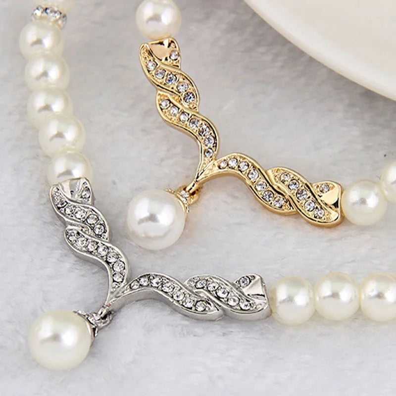Gold Color Simulated Pearl Jewelry Set - Luxury Necklace and Earrings