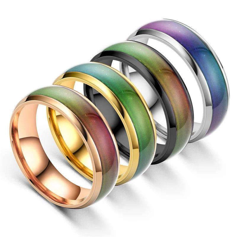 Stainless Steel Color Changing Mood Ring - Interactive Temperature Jewelry