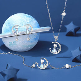Cat Moon Pendant Necklace - Whimsical Celestial Animal Jewelry