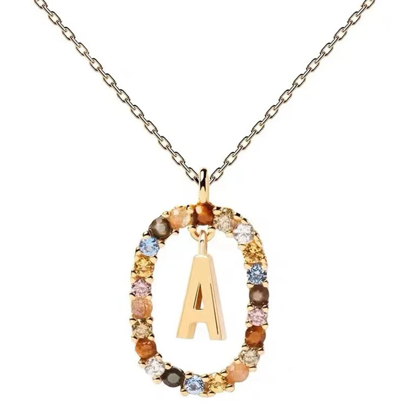 Colored Zircon Letter Necklace - Personalized Initial Jewelry
