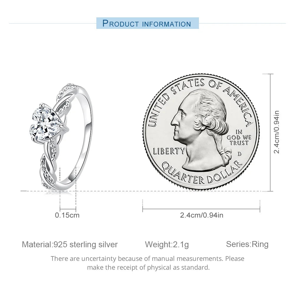Luxury Genuine 925 Sterling Silver Wedding Engagement Ring