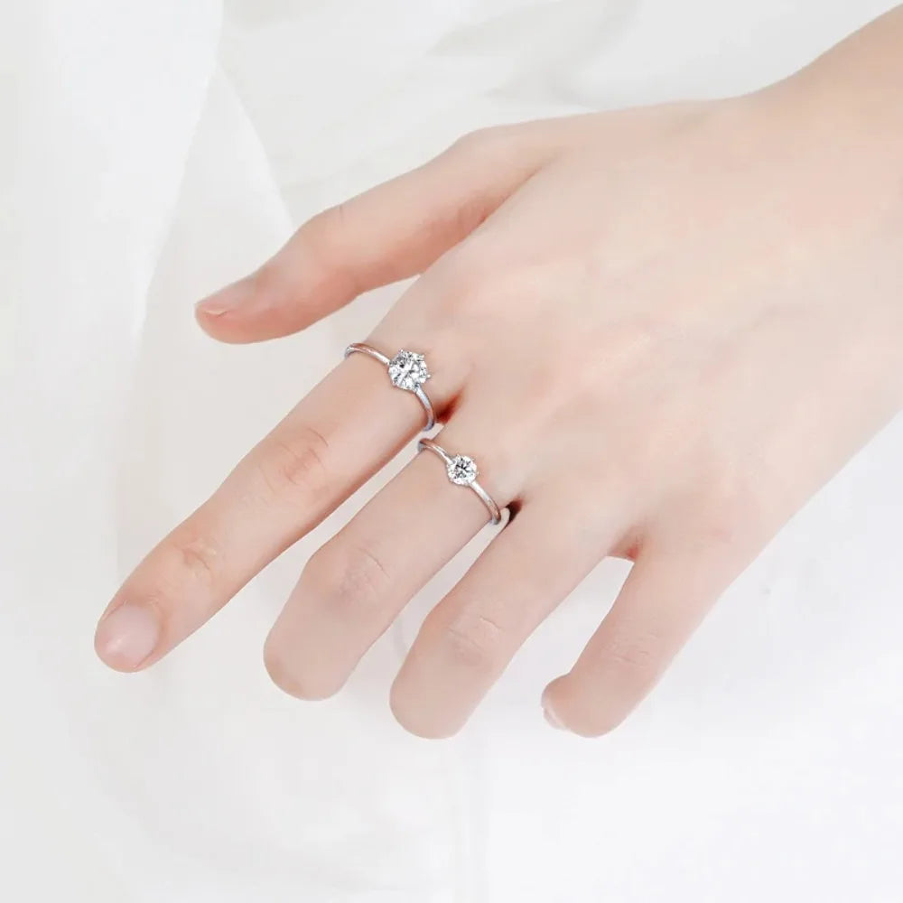 Diamond Moissanite Silver Engagement Ring - 925 Sterling Silver Certified