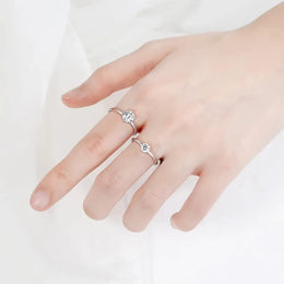 Diamond Moissanite Silver Engagement Ring - 925 Sterling Silver Certified