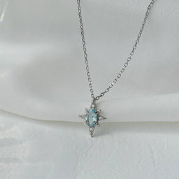 925 Sterling Silver Simple Opal Star Necklace - Celestial Gemstone Jewelry