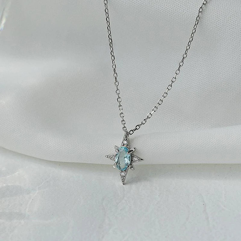 925 Sterling Silver Simple Opal Star Necklace - Celestial Gemstone Jewelry