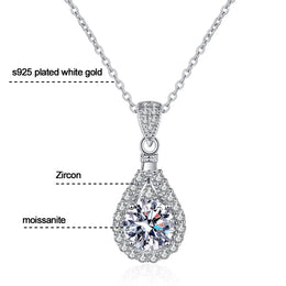 Moissanite Teardrop Pendant Necklace - 925 Silver 1ct/2ct Elegance
