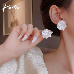 White Flower Stud Earrings - Delicate Statement Jewelry