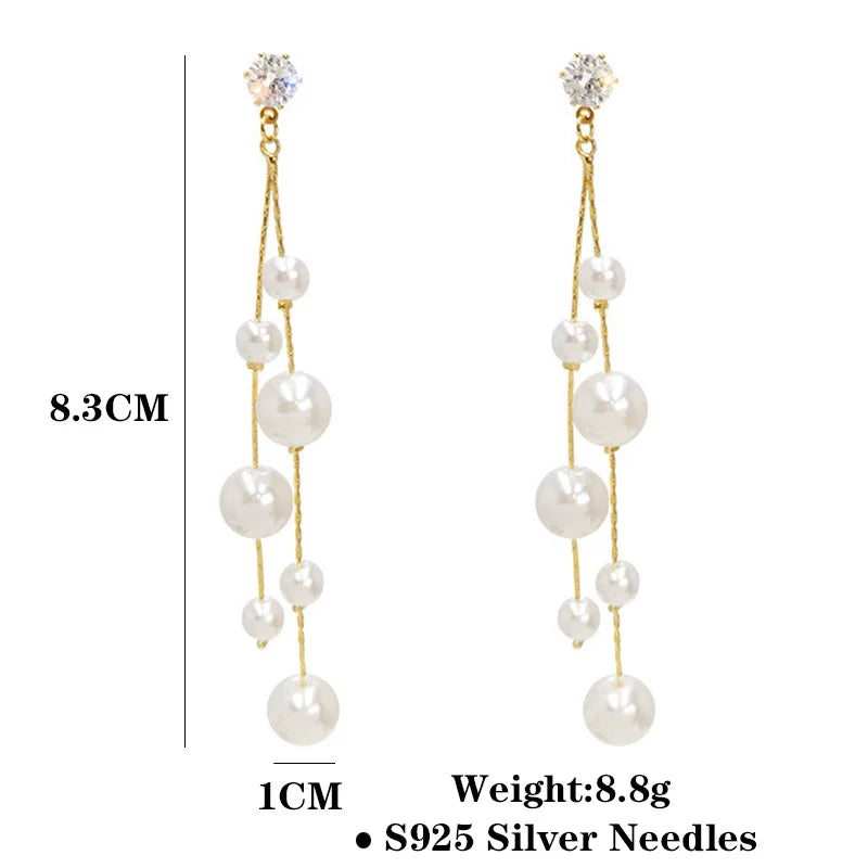 Long Imitation Pearl Tassel Earrings - Elegant Pearl Jewelry