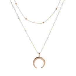 Double Layer Moon Pendant Necklace - Gold-Tone Celestial Jewelry