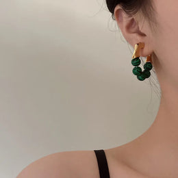 Green Bead Studed Earrings - Copper Alloy Fashion Party Jewelry