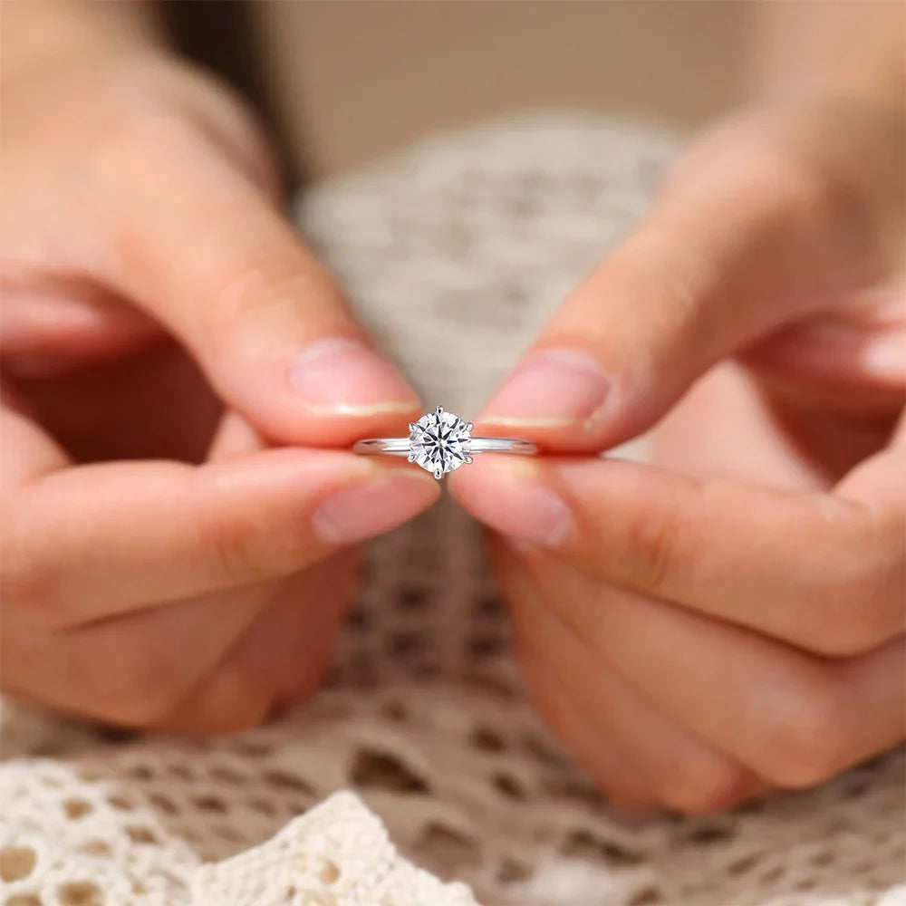 Diamond Moissanite Silver Engagement Ring - 925 Sterling Silver Certified