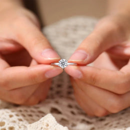 Diamond Moissanite Silver Engagement Ring - 925 Sterling Silver Certified