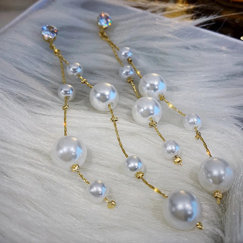 Long Imitation Pearl Tassel Earrings - Elegant Pearl Jewelry