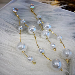 Long Imitation Pearl Tassel Earrings - Elegant Pearl Jewelry