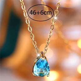 Trendy Blue Water Drop Rhinestones Necklace - Elegant Teardrop Jewelry
