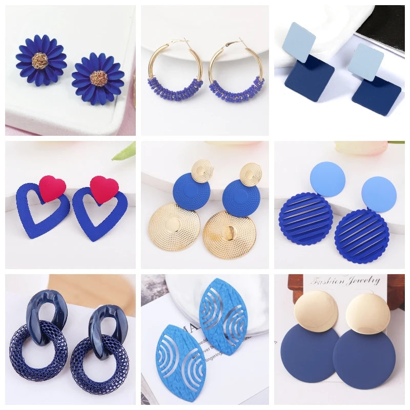 Bohemian Blue Geometric Earrings - Eclectic Statement Jewelry