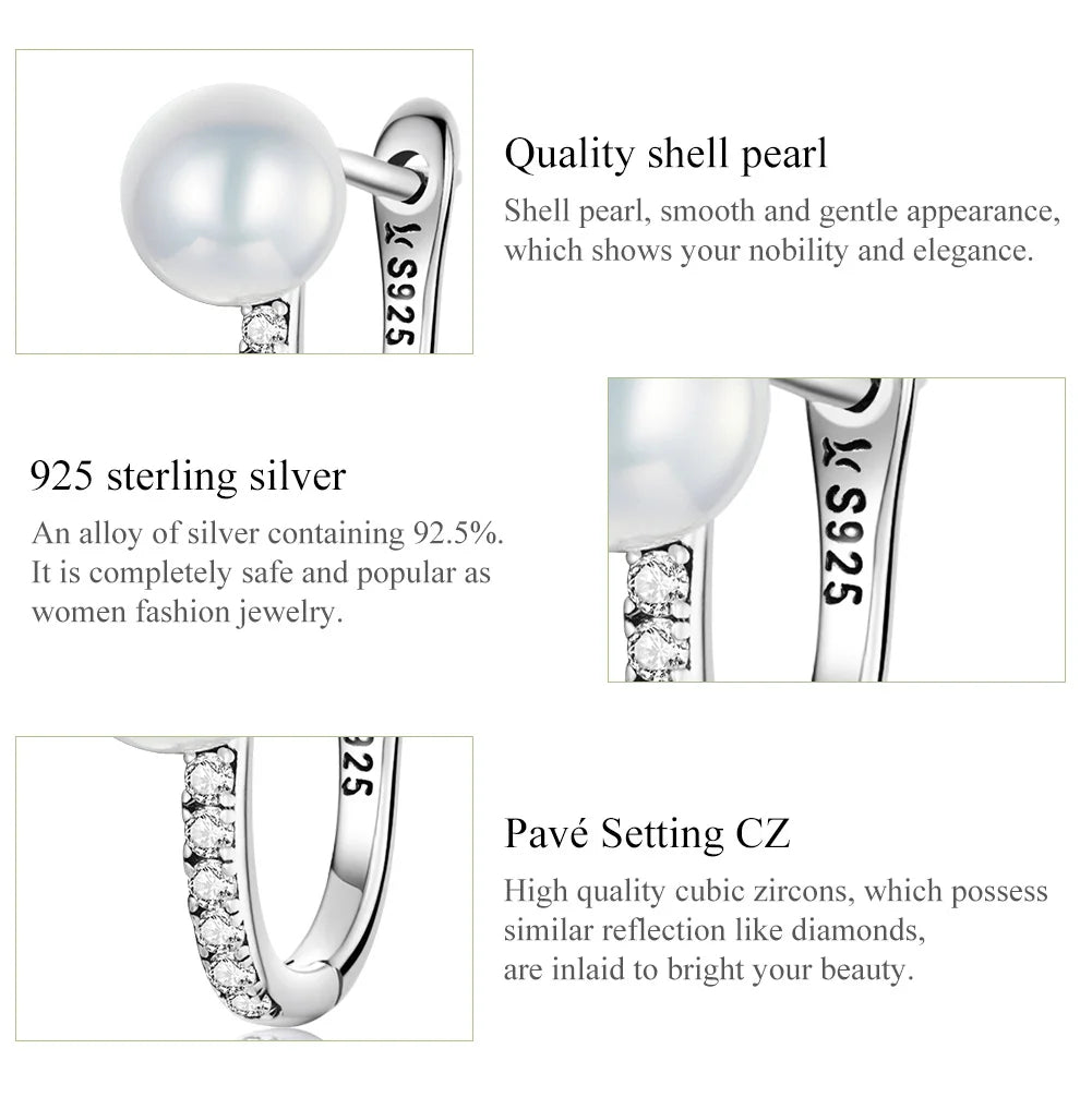 Luxury 925 Sterling Silver Pearl Earrings - Elegant Fine Jewelry