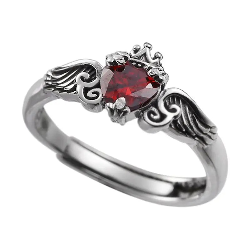 925 Sterling Silver Red Love Heart Ring - Romantic Gemstone Jewelry