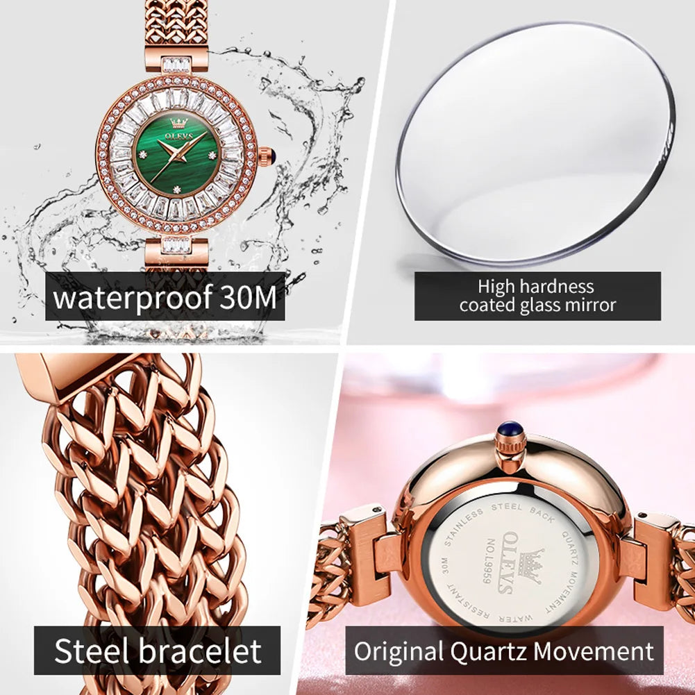 Elegant Gemstone Inlaid Bracelet Watch - Luxury Women's Wristwatch
