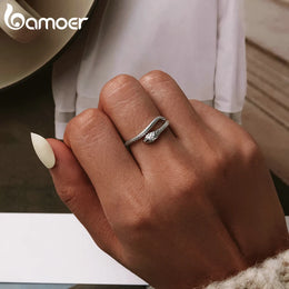Sterling Silver Snake Adjustable Ring - Zircon Pave Fashion Jewelry
