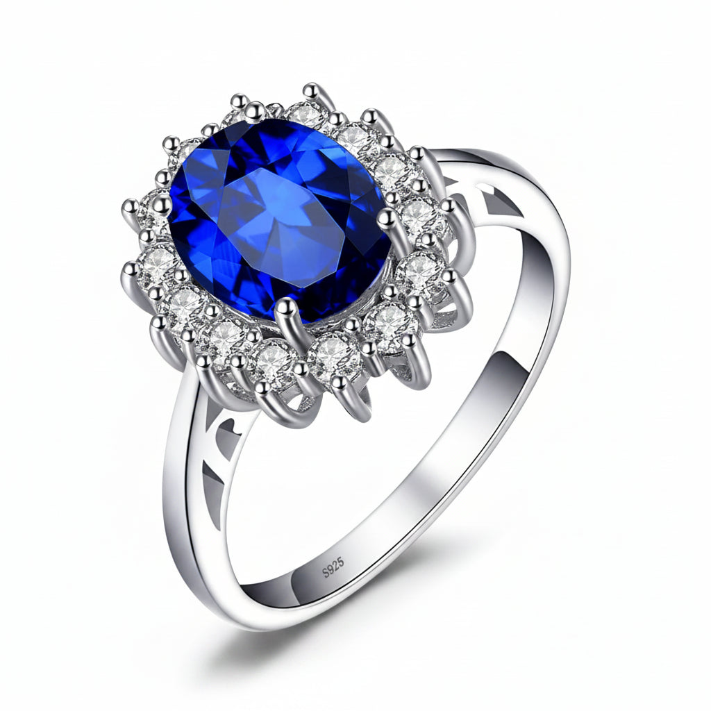 Blue Sapphire 925 Sterling Silver Ring - Oval Topaz Fine Jewelry