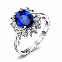 Blue Sapphire 925 Sterling Silver Ring - Oval Topaz Fine Jewelry