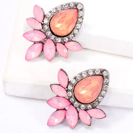 Black Resin Gem Stud Earrings - Sweet Fashion Statement