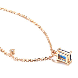 Square Cut Blue Zircon Pendant Necklace - 585 Rose Gold Elegance
