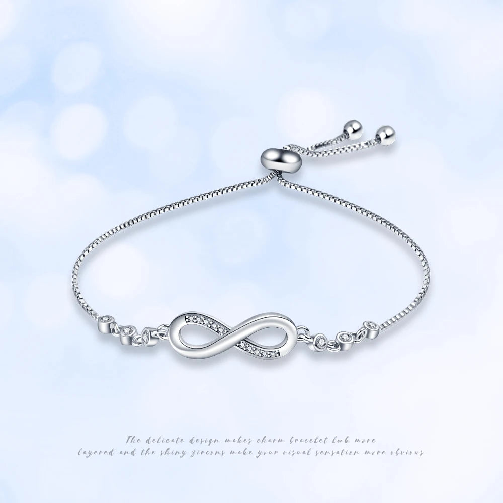 925 Sterling Silver Infinity Bracelet - Moon Zircon Charm Jewelry