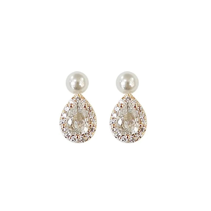 Pearl Stud Earrings with Zircon - Elegant Sterling Silver Jewelry