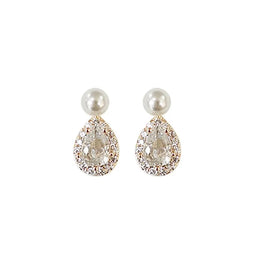 Pearl Stud Earrings with Zircon - Elegant Sterling Silver Jewelry