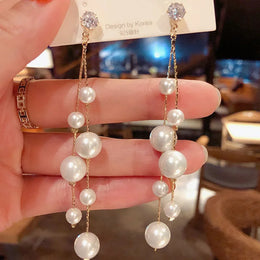 Long Imitation Pearl Tassel Earrings - Elegant Pearl Jewelry