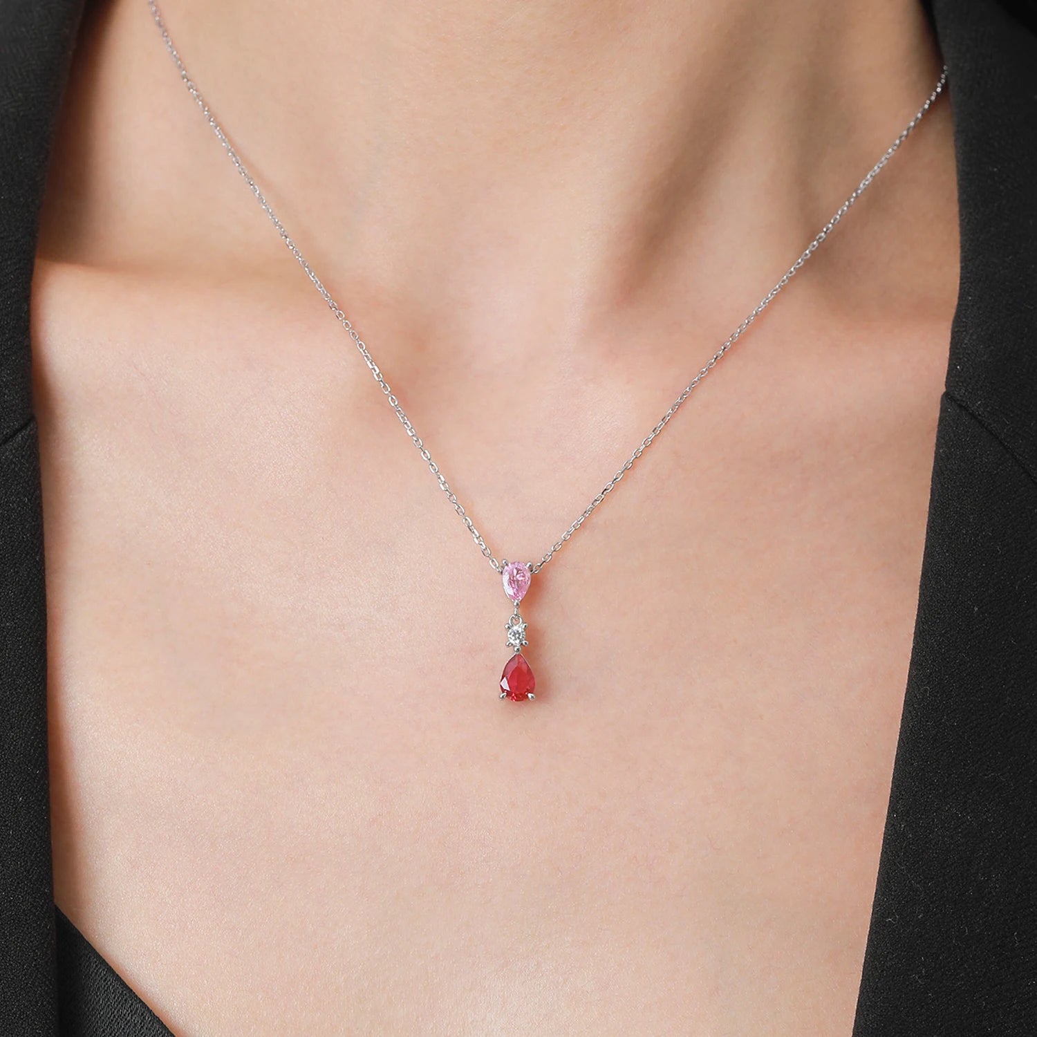 925 Sterling Silver Pink Zircon Charm Necklace - Feminine Sparkle Jewelry