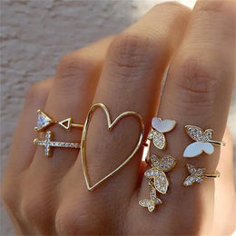 Cute Butterfly Heart Ring Set - Whimsical Stackable Collection