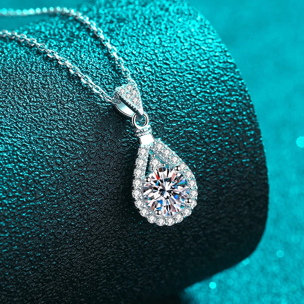 Moissanite Teardrop Pendant Necklace - 925 Silver 1ct/2ct Elegance