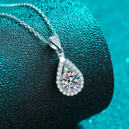 Moissanite Teardrop Pendant Necklace - 925 Silver 1ct/2ct Elegance
