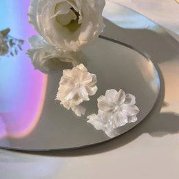 White Flower Stud Earrings - Delicate Statement Jewelry