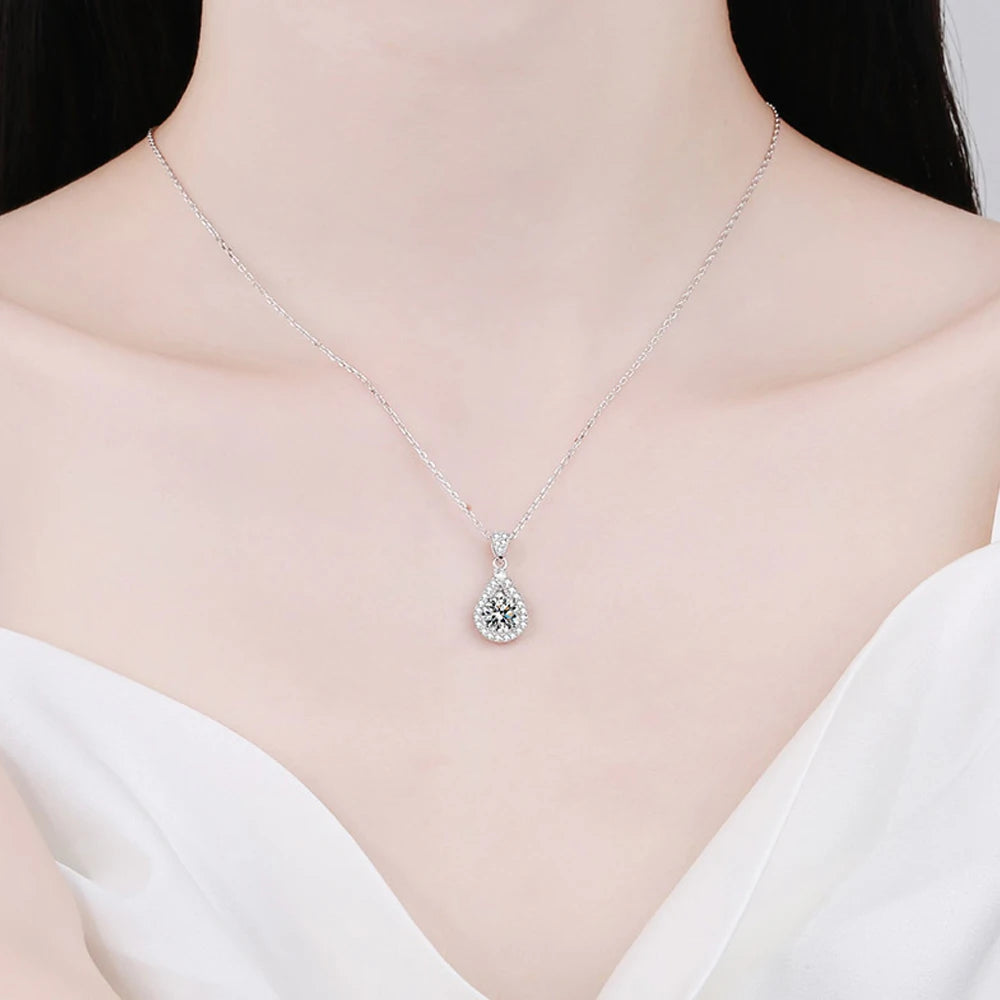 Moissanite Teardrop Pendant Necklace - 925 Silver 1ct/2ct Elegance
