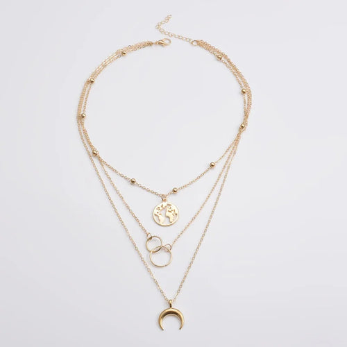 Bohemia Multilayer Moon Gold Color Pendant Necklace - Celestial Layered Jewelry