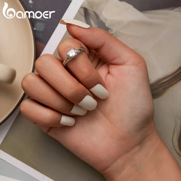 Luxury Genuine 925 Sterling Silver Wedding Engagement Ring
