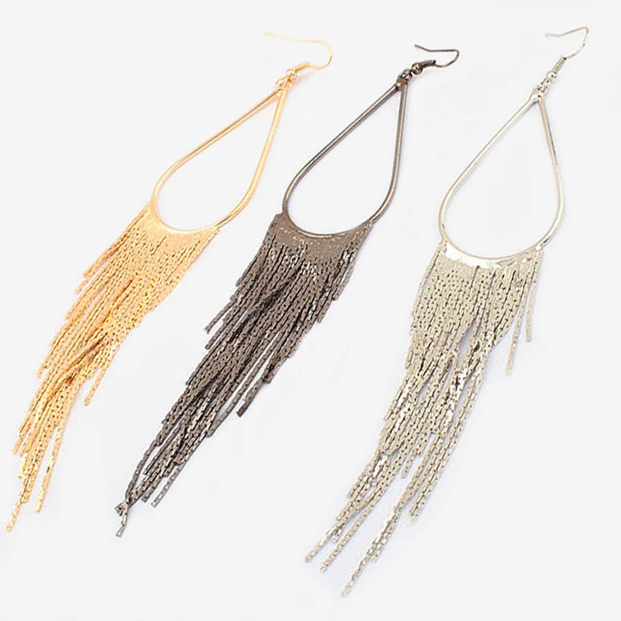 Boho Gold Long Tassels Earrings - Statement Tassel Jewelry