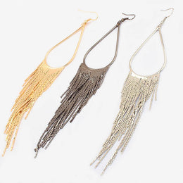 Boho Gold Long Tassels Earrings - Statement Tassel Jewelry