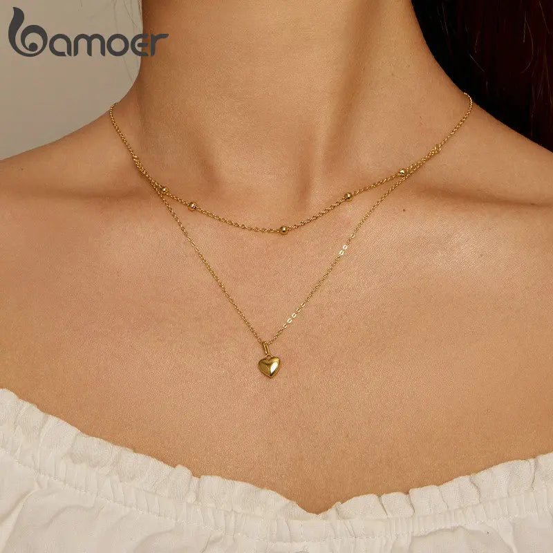 Genuine 925 Sterling Silver Double Layer Necklace - Minimalist Fine Jewelry