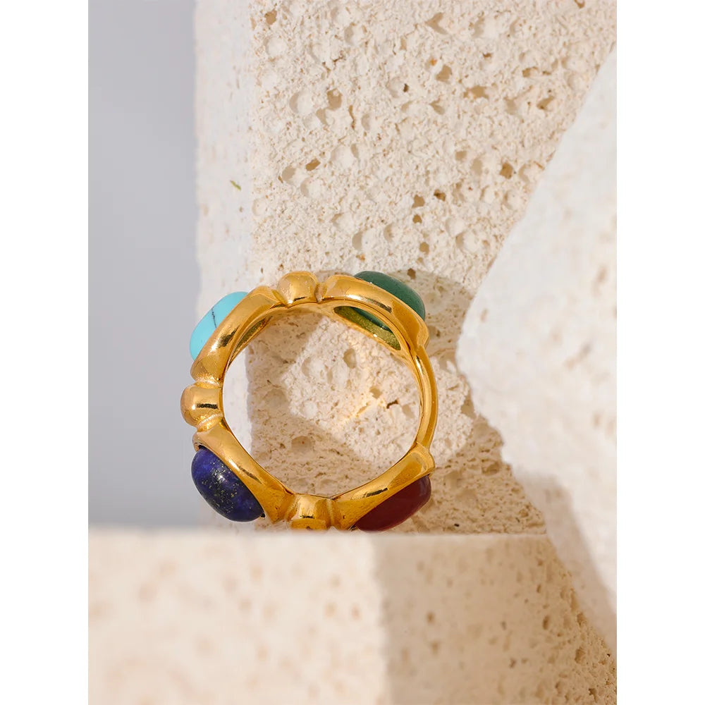 Colorful Agate Stone Ring - Trendy Geometric Party Jewelry