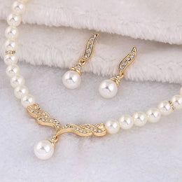 Gold Color Simulated Pearl Jewelry Set - Luxury Necklace and Earrings