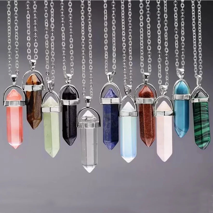 Hexagonal Column Quartz Necklace - Geometric Crystal Pendant