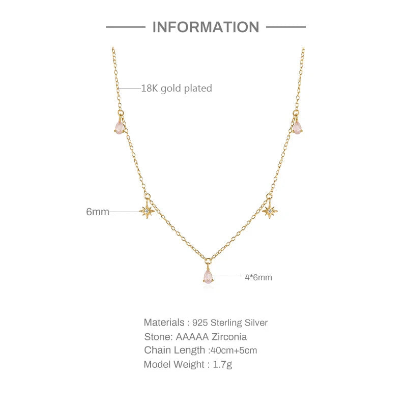 925 Sterling Silver Pink Zircon Charm Necklace - Elegant 45cm Design