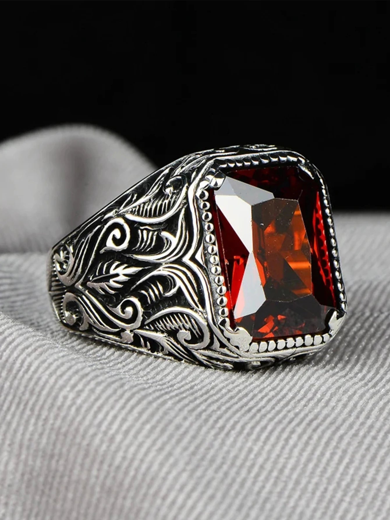 Antique Turkish Red Crystal Ring - Vintage Ottoman Statement Jewelry
