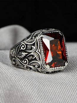 Antique Turkish Red Crystal Ring - Vintage Ottoman Statement Jewelry